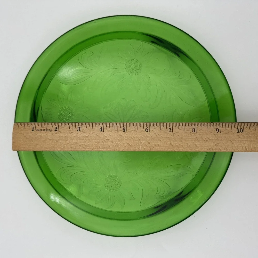 Vintage Jeannette Sunflower Uranium Glass Footed Cake Plate 10